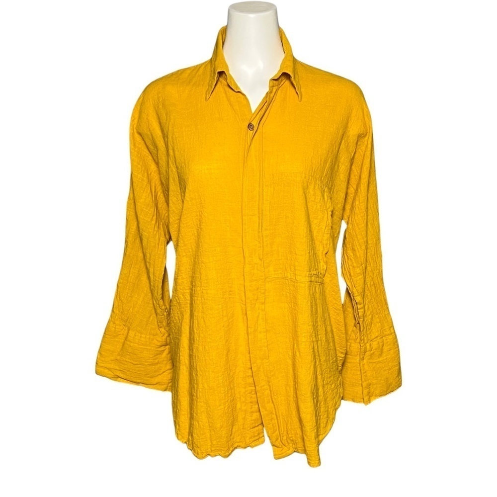 Dilemma Dhun Shroff Turmeric Yellow Hand Woven Organic Cotton Big Shirt OS